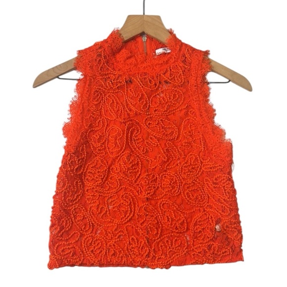 Zara Red Lace Sleeveless Crop Top Back Zipper Women’s Size Small - Picture 3 of 10